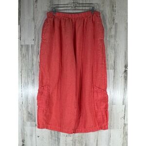 Bryn Walker Linen Cargo Cropped Pants Size XXL Coral Elastic Waist Pull On USA